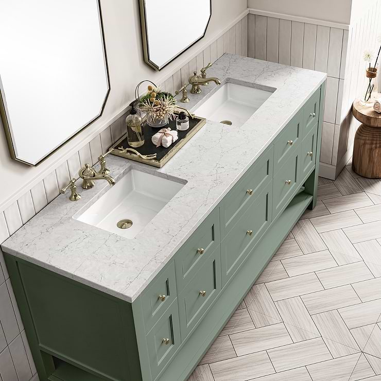 James Martin Vanities Breckenridge Smokey Celadon Green 72" Double Vanity with Eternal Jasmine Pearl Quartz Top