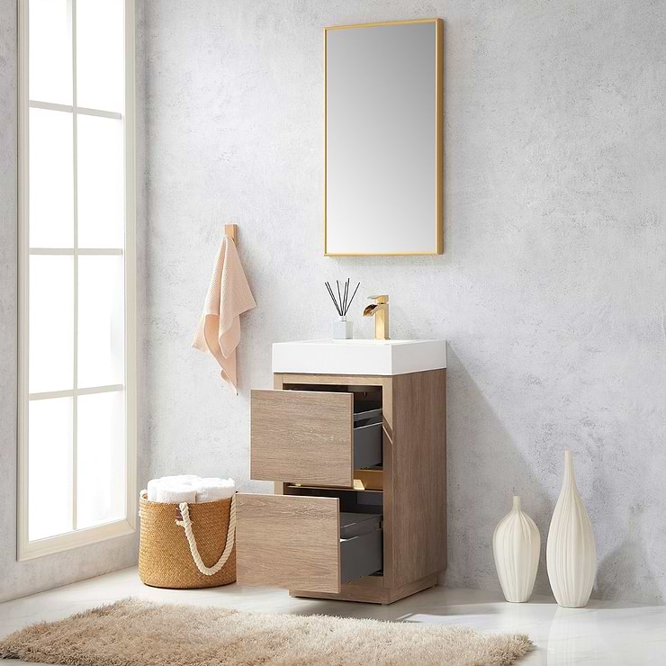 Serrano Blonde Oak 18" Single Freestanding Vanity with White Integrated