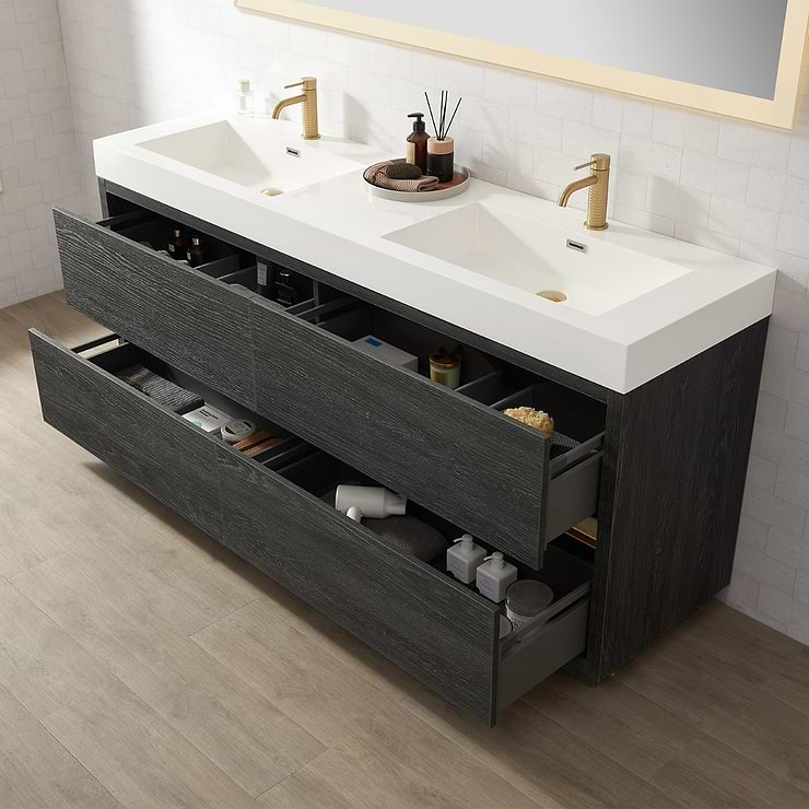 Serrano Black Oak 72" Double Freestanding Vanity with White Integrated Top