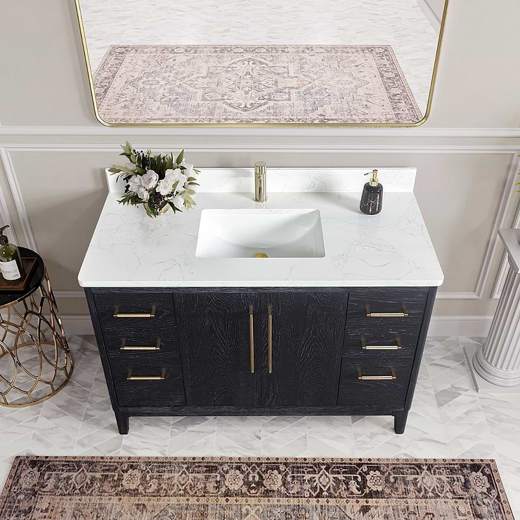 Kaitlin Black Oak 48" Single Vanity with White Composite Stone Top