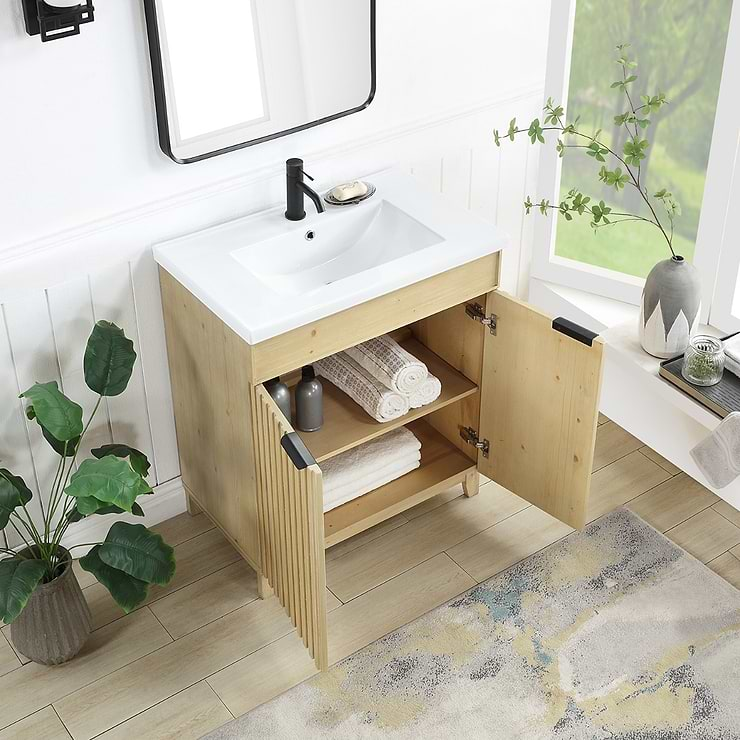 Gess Natural Oak 30" Single Vanity with White Ceramic Basin Top