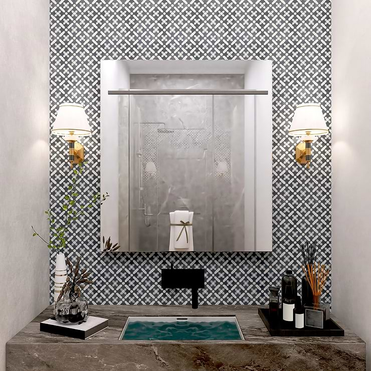 Cantico Safi Cloud Gray Mixed Finish Lava Stone and Cement Mosaic Tile