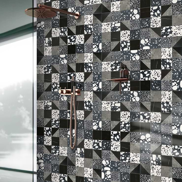 Elizabeth Sutton Artem Raven Black & Gray 3x3 Polished & Honed Marble and Terrazzo Mosaic Tile