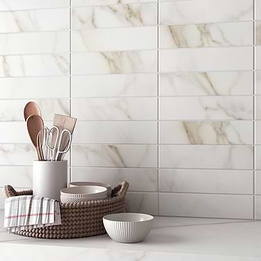 Amalfi Calacatta White 3x12 Matte Ceramic Subway Tile - Sample
