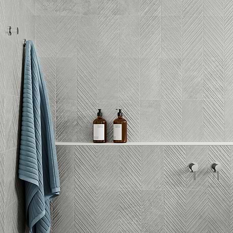 Stoneside Pearl Gray Chevron 12x36 Matte Ceramic Tile