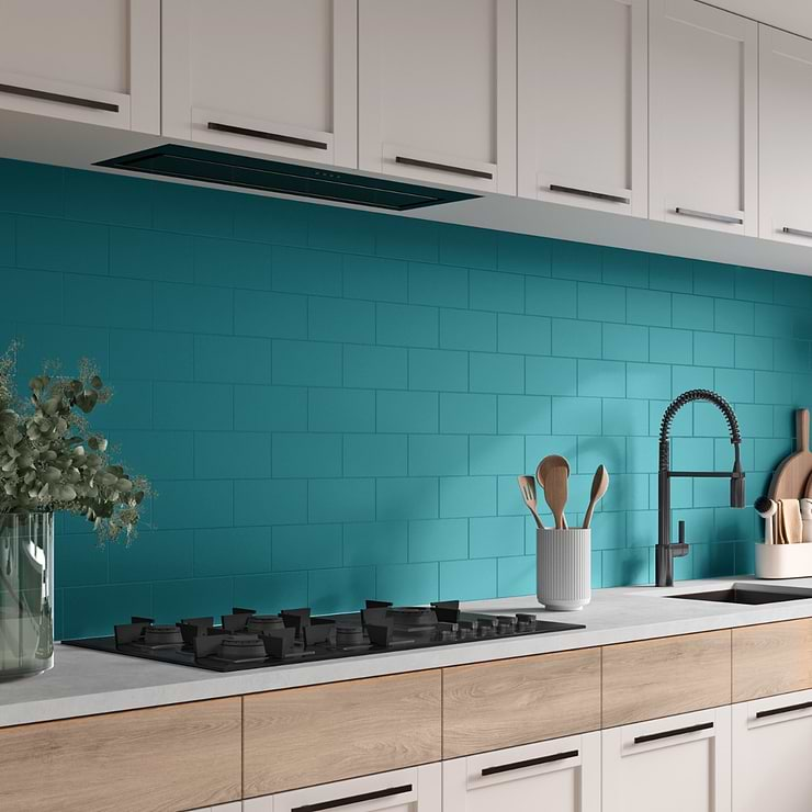 Stacy Garcia Maddox Teal Blue 4x8 Matte Ceramic Subway Wall Tile