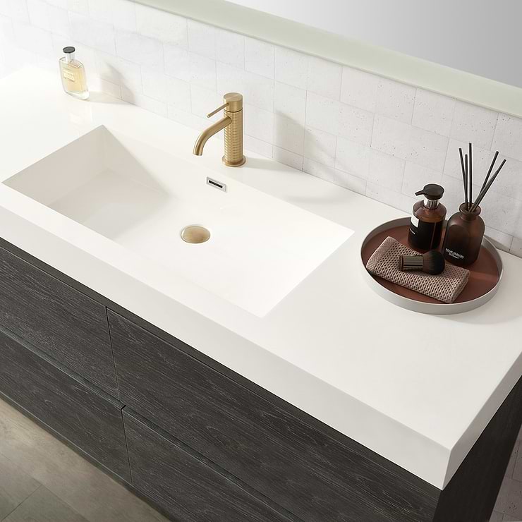 Serrano Black Oak 60" Single Freestanding Vanity with White Integrated