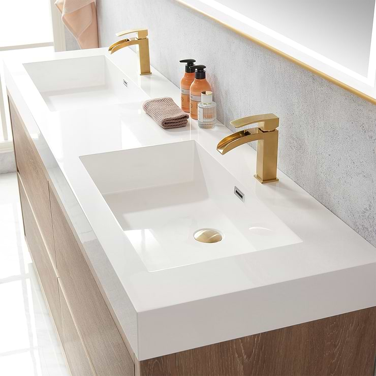 Serrano Blonde Oak 72" Double Freestanding Vanity with White Integrated Top