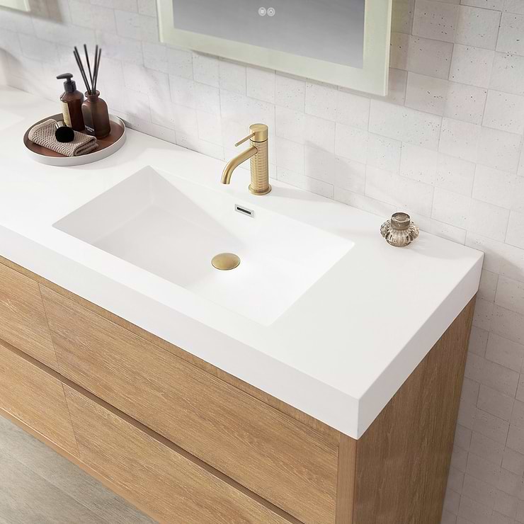 Serrano Blonde Oak 84" Double Freestanding Vanity with White Integrated