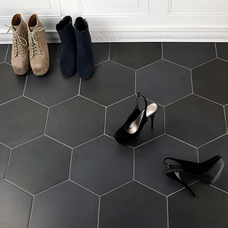 Black hexagon sale floor tile