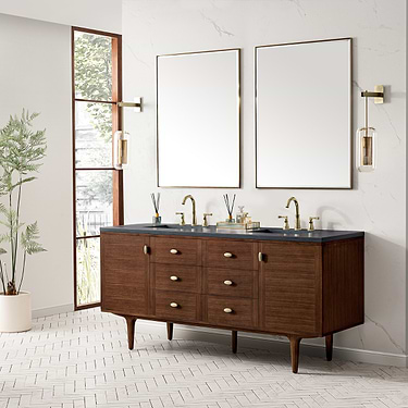Amberly Mid-Century Walnut 72" Double Vanity with Charcoal Soapstone Quartz Top by JMV