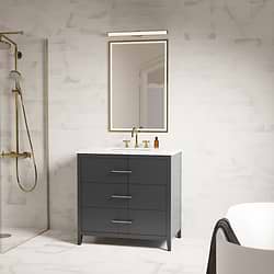 Iconic 36" Black and Gold Vanity with Carrara Marble Top and Ceramic Basin