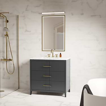 Iconic 36" Black and Gold Vanity with Marble Counter