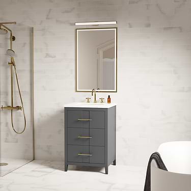 Iconic 24" Black and Gold Vanity with Quartz Counter