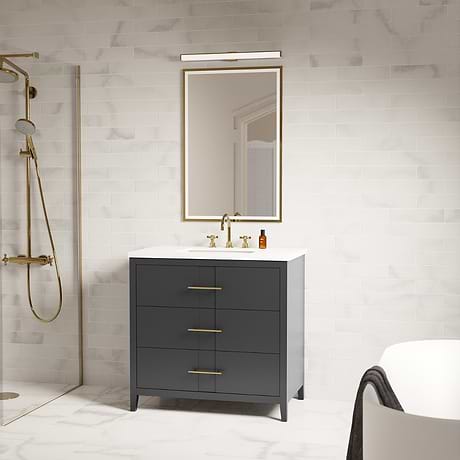 Iconic 36" Black and Gold Vanity with Quartz Counter