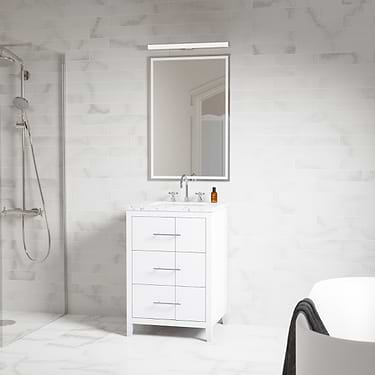 Iconic 24" White and Silver Vanity with Marble Counter