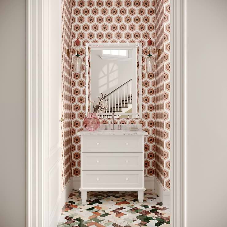 Ako Terracotta Rosa 6" Hexagon Marble Micro Mosaic Tile