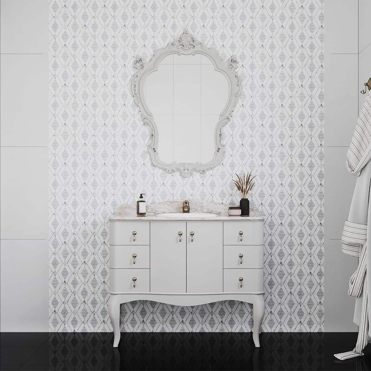 Diana Blue Celeste Polished Marble and Pearl Mosaic Tile