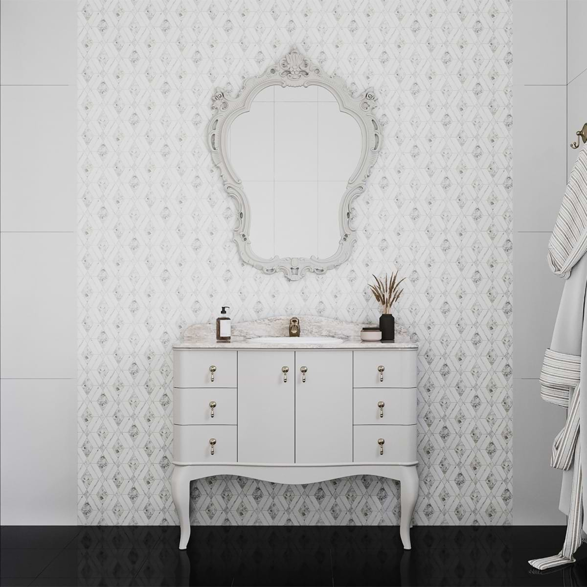 Diana White Polished Marble and Pearl Mosaic Tile