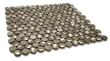 Cirque Silver 1" Penny Round Matte Stainless Steel Mosaic