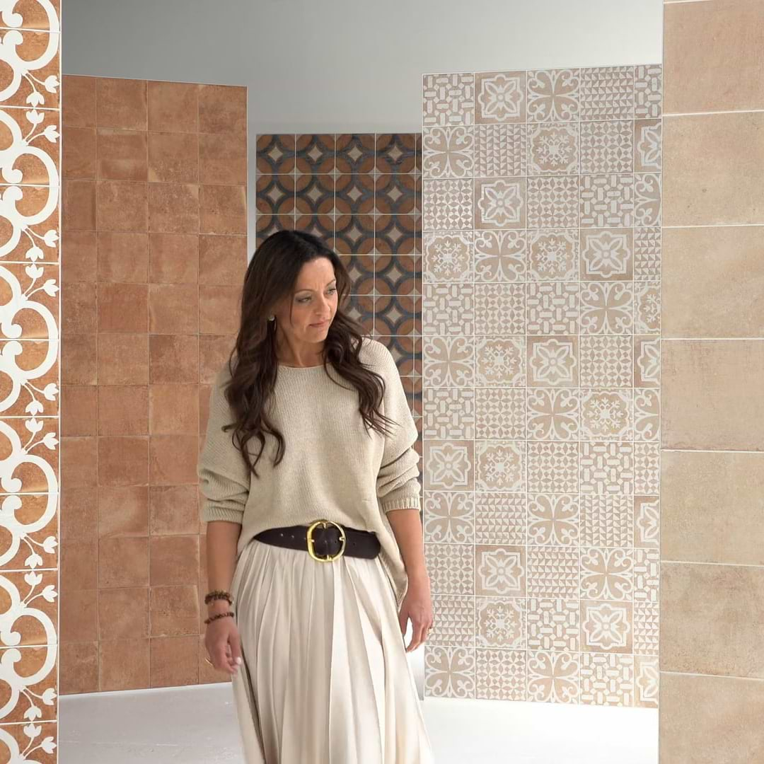 Angela Harris Mediterra Kasma Terra Cream Décor 8x8 Matte Porcelain Tile