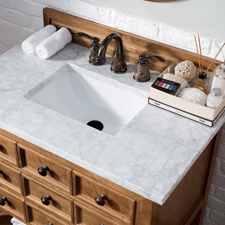 James Martin Vanities Malibu 36" Honey Alder Vanity and Carrara Marble Counter