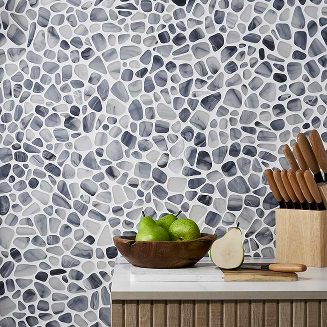 Exquisite pebble glass in a serene palette