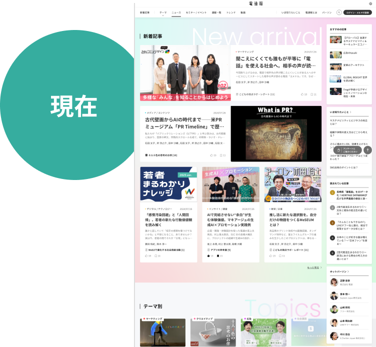 2013年“ウェブ電通報”登場 ウェブ版トップページのスクリーンショット