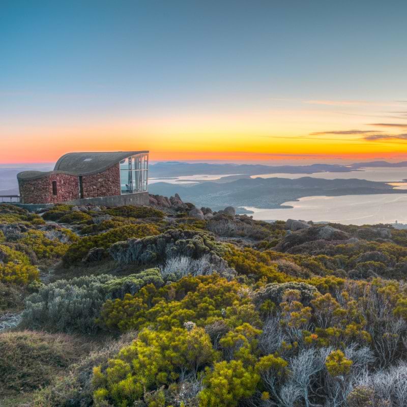 HOBART, TASMANIA Sunshine mountain view and small house
