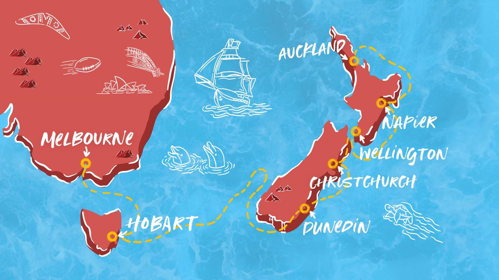 New Zealand Tasmania and Melbourne Map