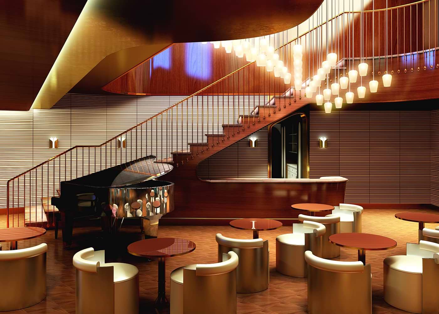 Our onboard eatery for steak and seafood, The Wake.