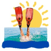 Graphic Design image of a person diving into the ocean with Swimfins