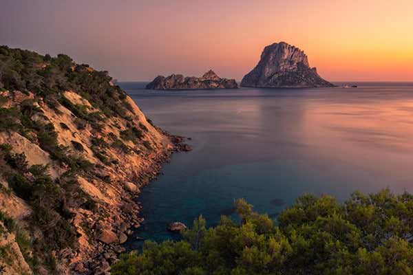 Landscape of Es Vedra in Ibiza, Spain.