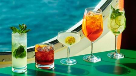 different types of drinks on a table
