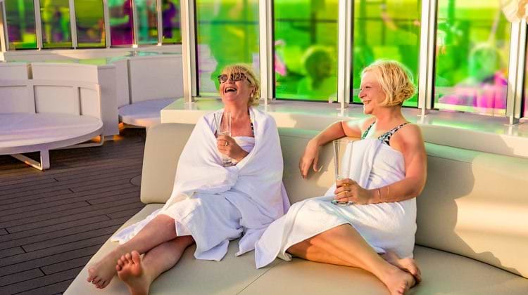 Two ladies chatting and laughing at Richard's Rooftop