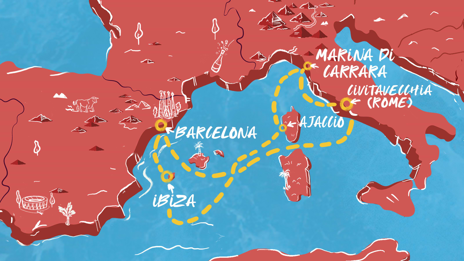 Map of Barcelona to Rome & More Itinerary
