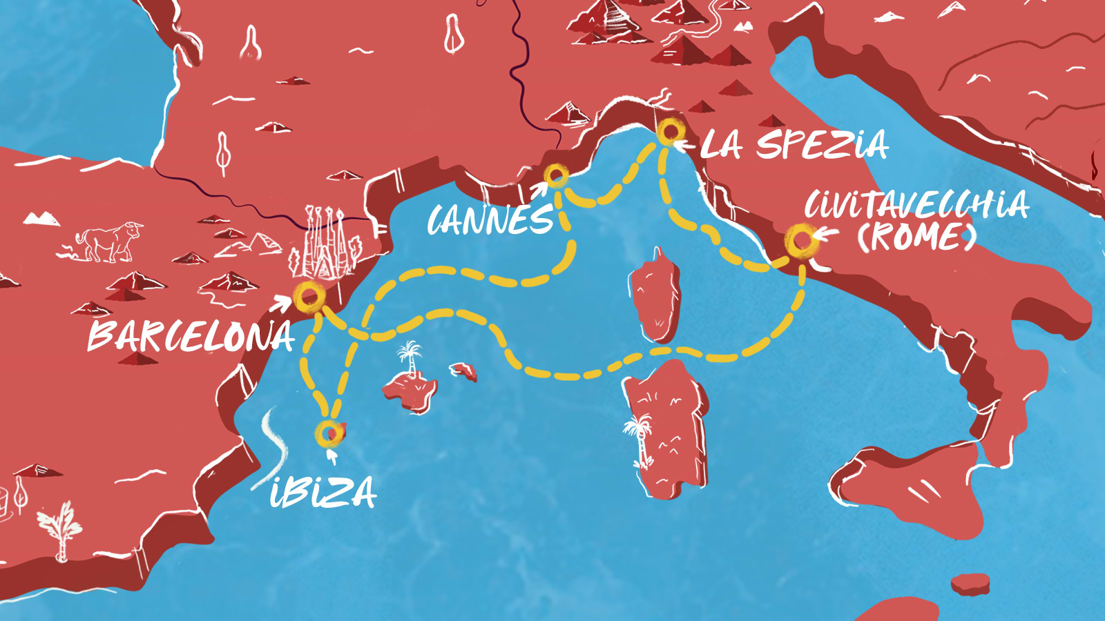 Map of Italian Vistas to Spanish Sunsets itinerary