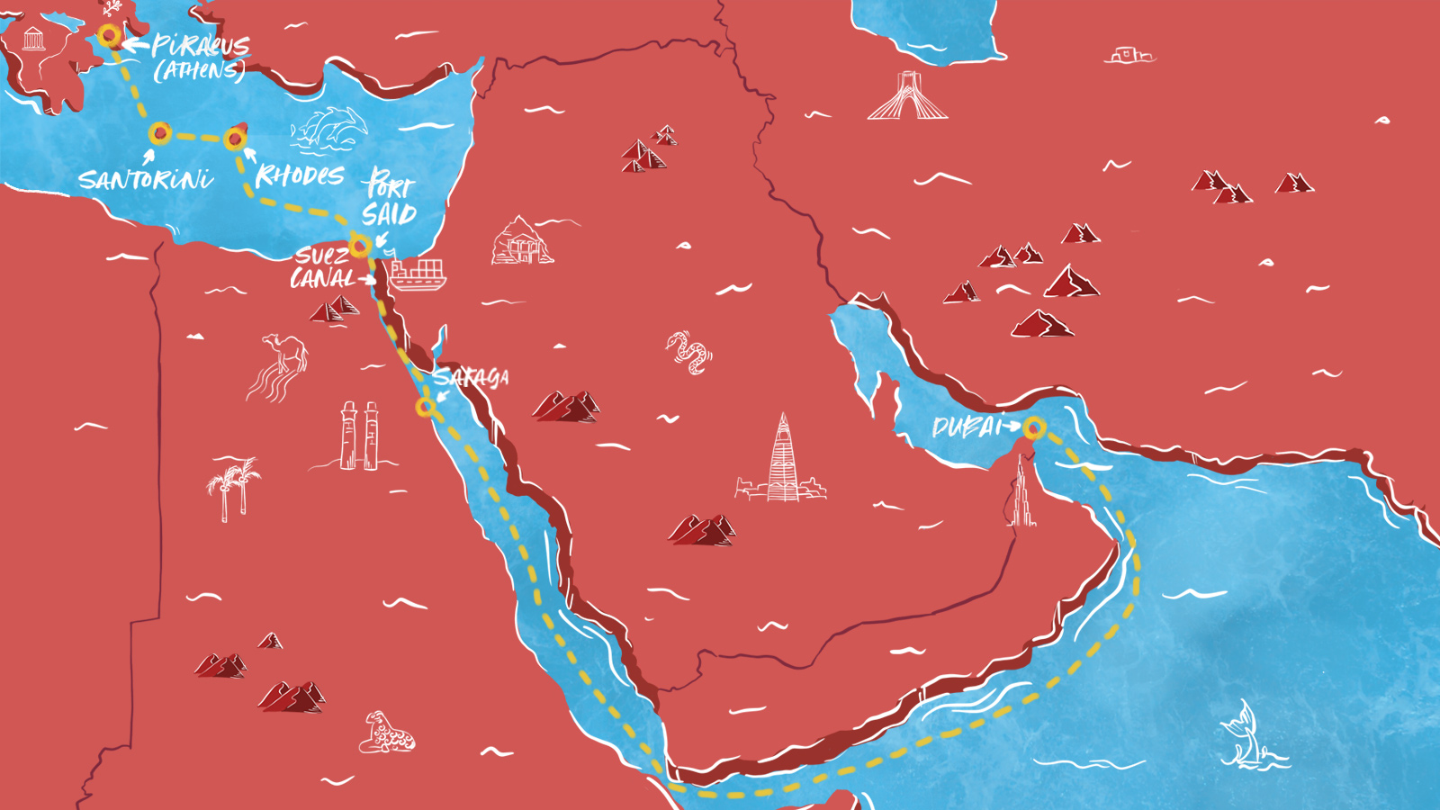 Ancient Athens to Modern Dubai Map