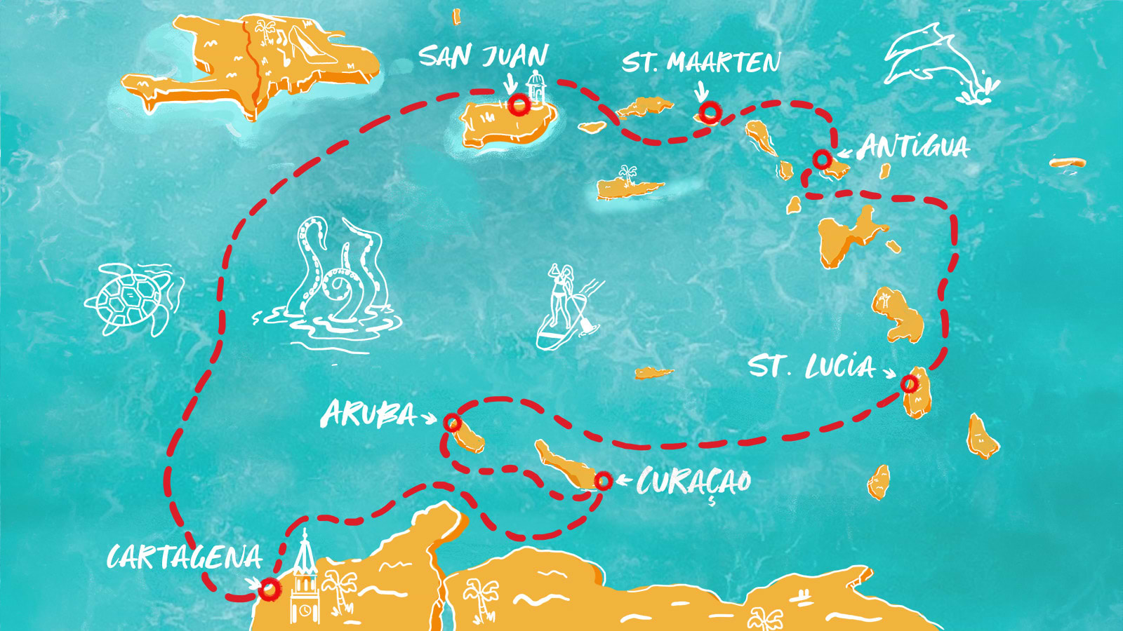 Map of Idyllic Caribbean Isles & Colombia itinerary
