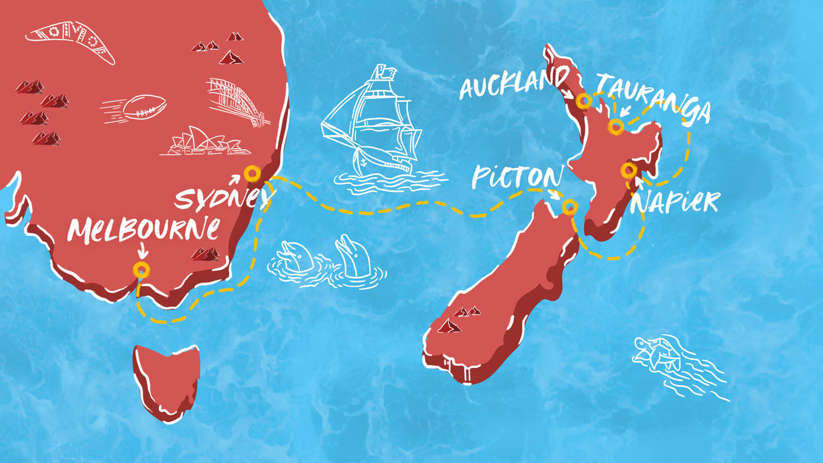 Melbourne Sydney and New Zealand Map