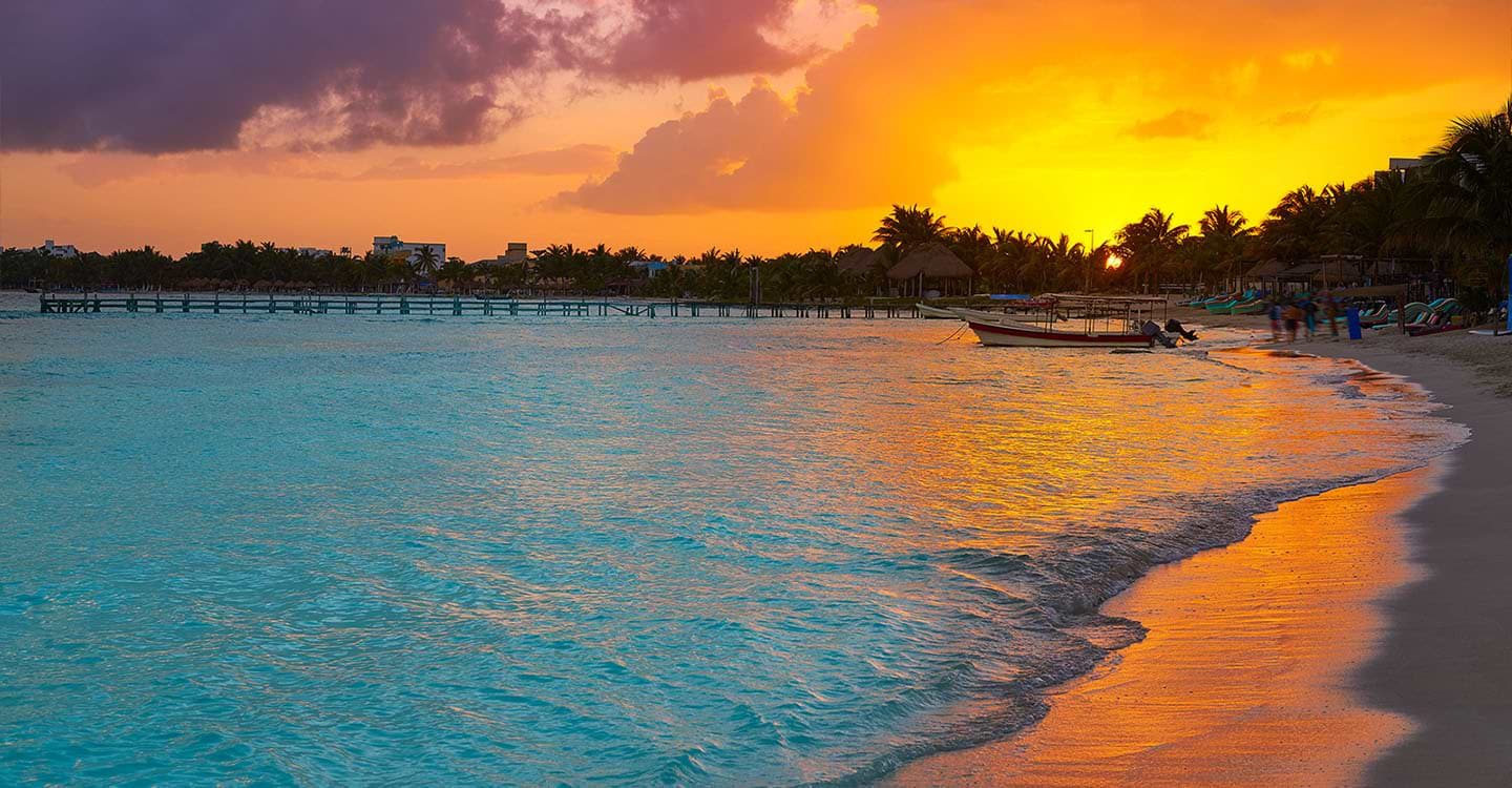 View of shore at sunrise in Costa Maya, Mexico