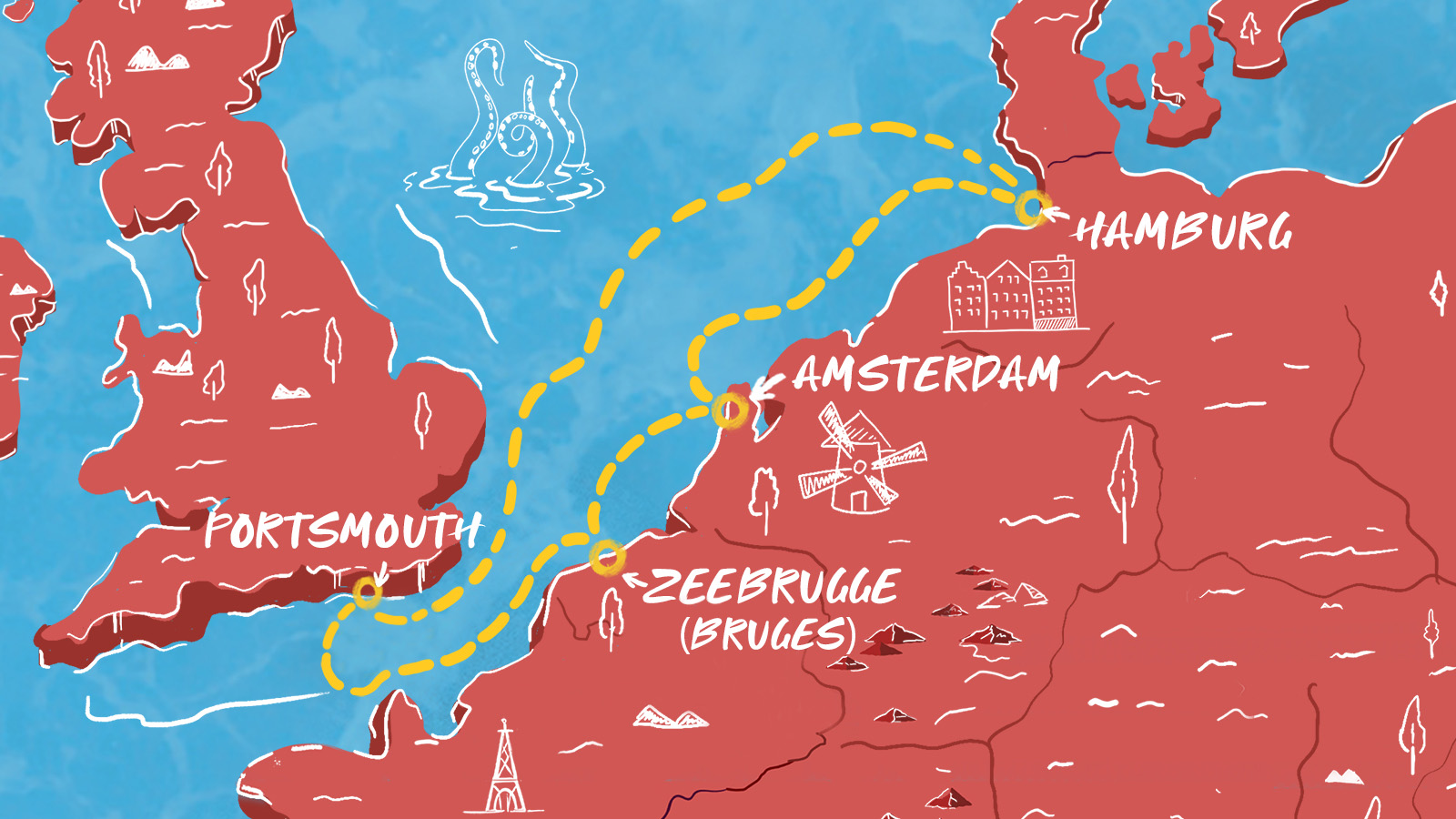 Map of Bruges, Amsterdam, Hamburg & More itinerary