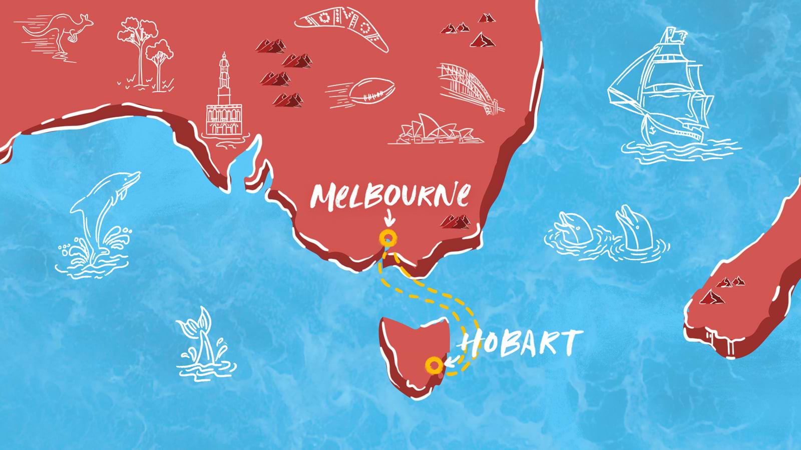 Map of Melbourne to Hobart Itinerary