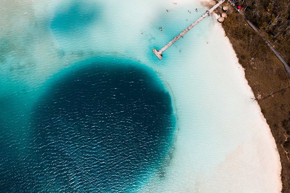 Zenith view of turquoise lagoon