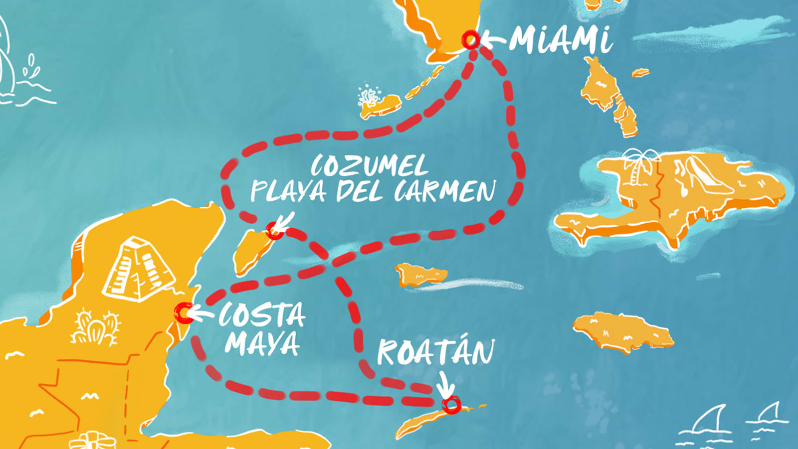 Map of Western Caribbean Charm itinerary