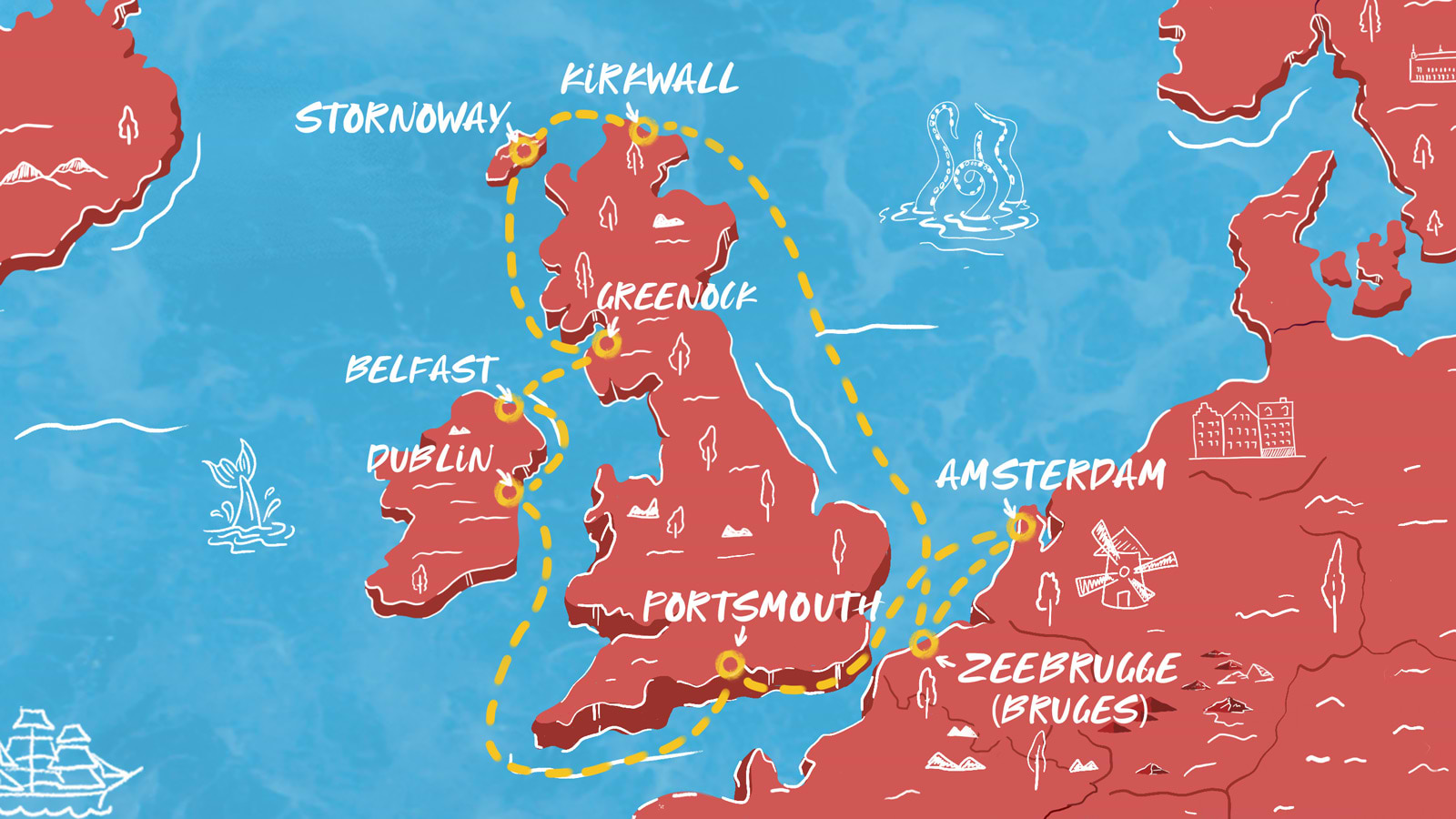 Map of Portsmouth to Ireland, Scotland & More Itinerary
