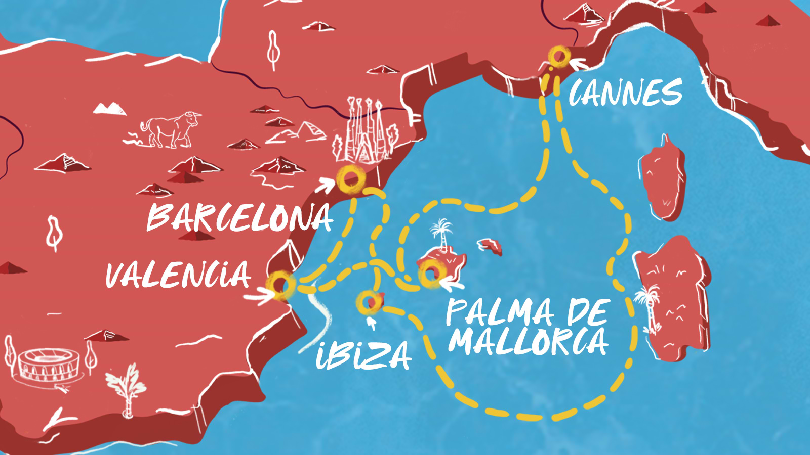 Map of Spanish Serenity to French Daydreams itinerary