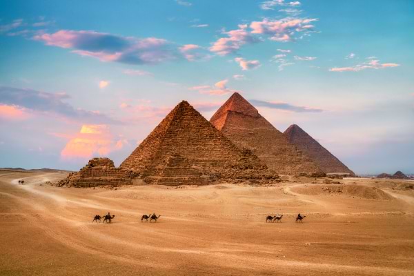 Giza Egypt Pyramids in Sunset Scene 