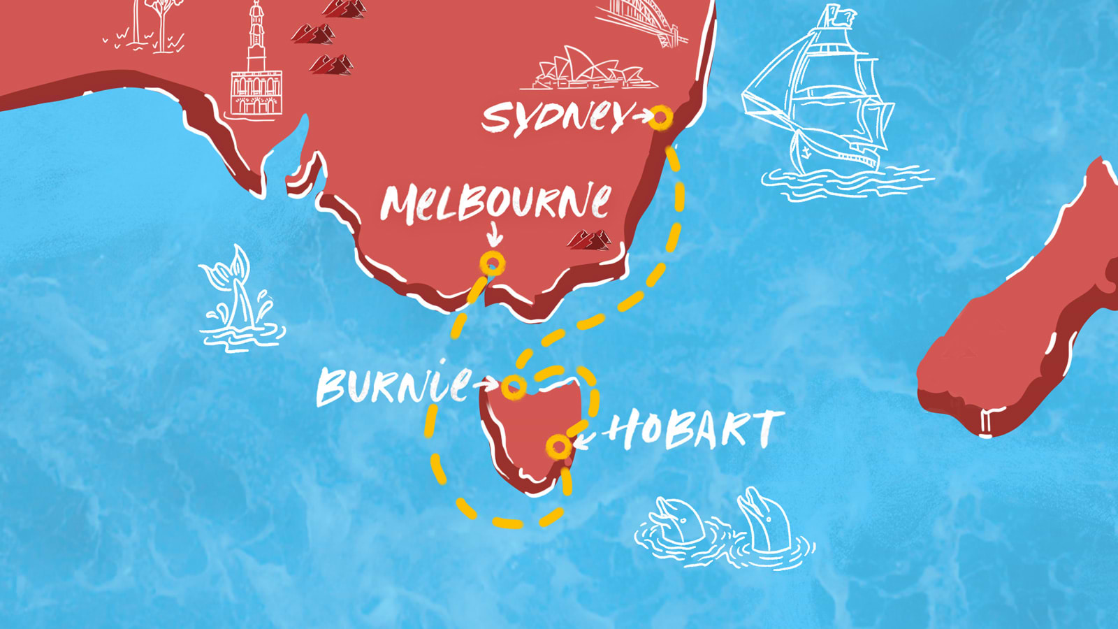 Map From Melbourne to Sydney itinerary