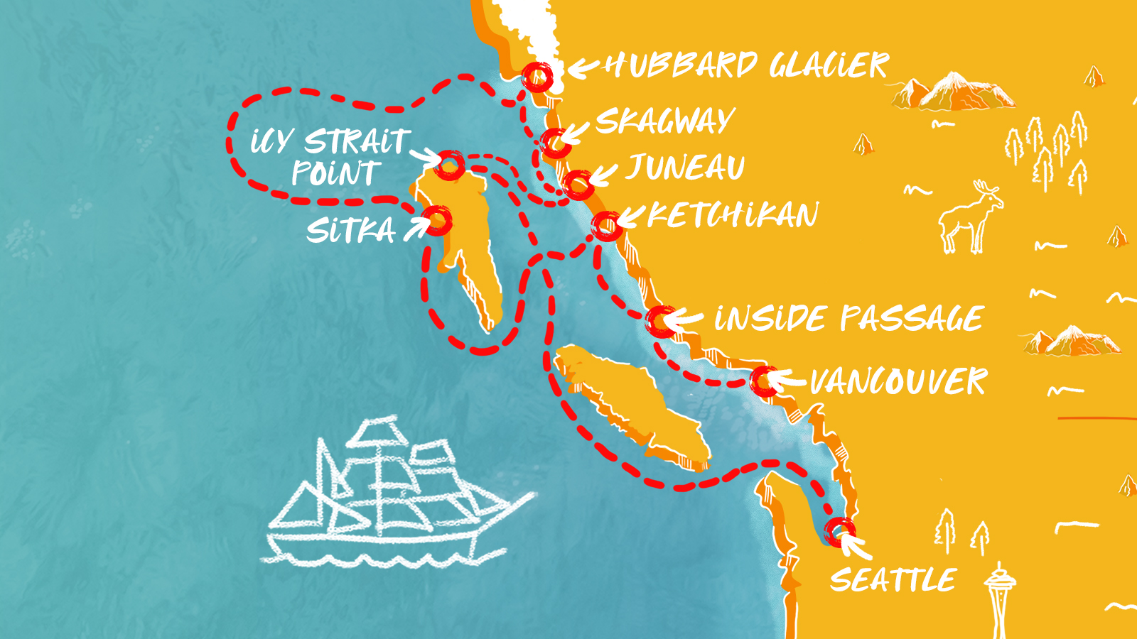 Map of Alaska Awe from Vancouver to Seattle itinerary